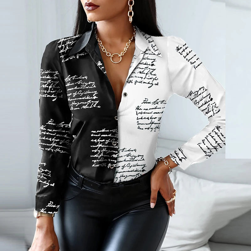 New Long Sleeve Blouse Women Tops Office Lady Blouse Print Button Shirts For Women