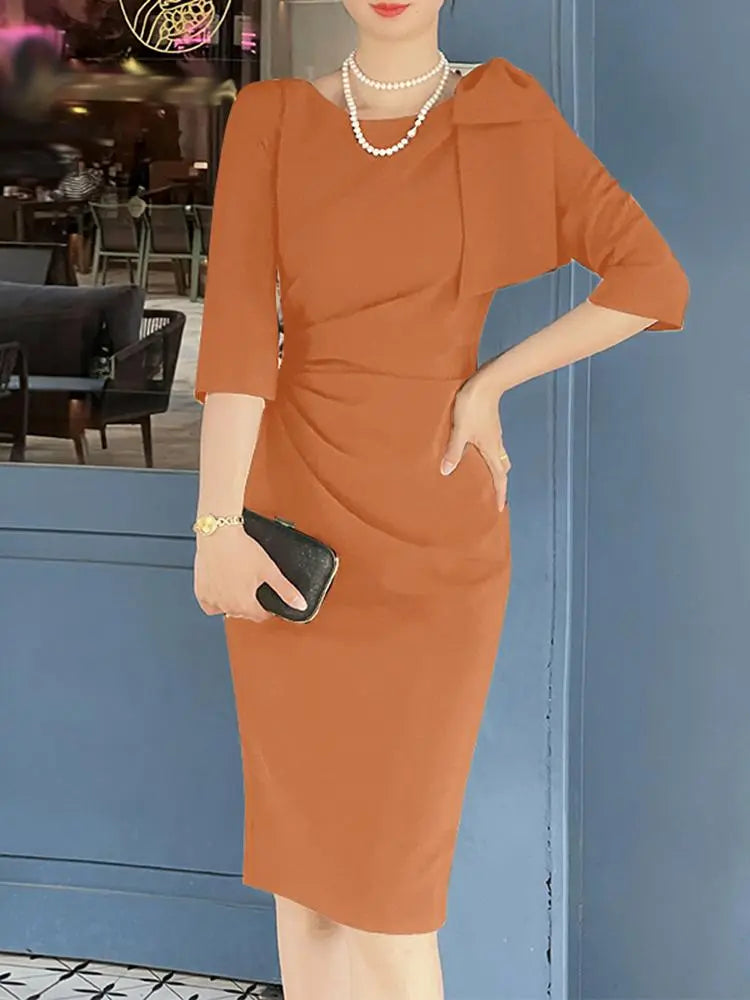 Elegant OL Dress 2023 Women 3/4 Sleeve