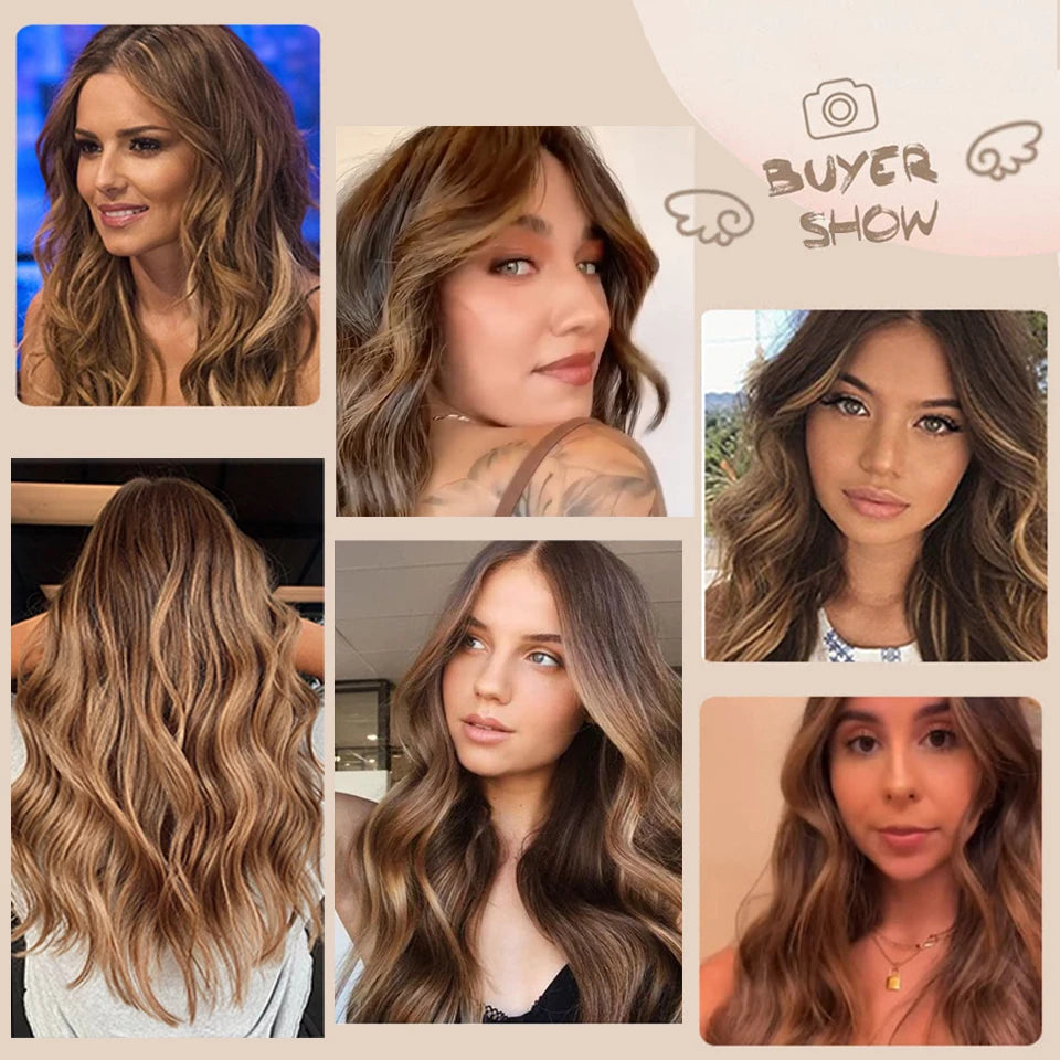 Long Brown Ombre Synthetic Wigs for Women Natural Hair Wavy Wigs Middle Part Female Wig Cosplay Heat Resistant Fiber Wigs