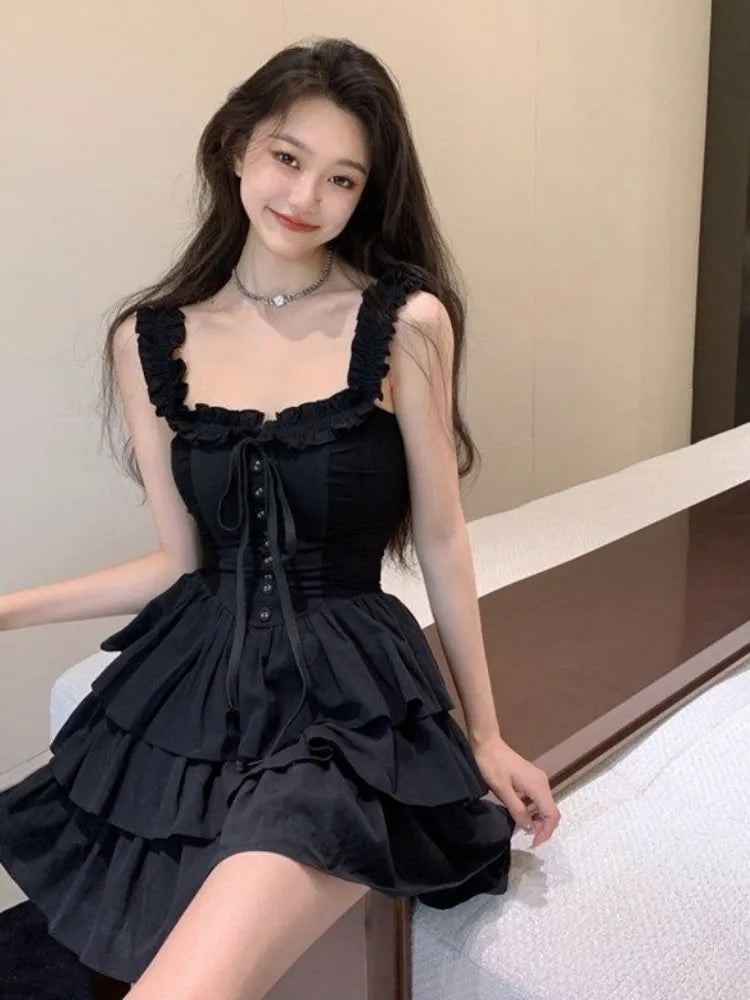 Goth Harajuku Sexy Slip Dress Ruffles Y2k