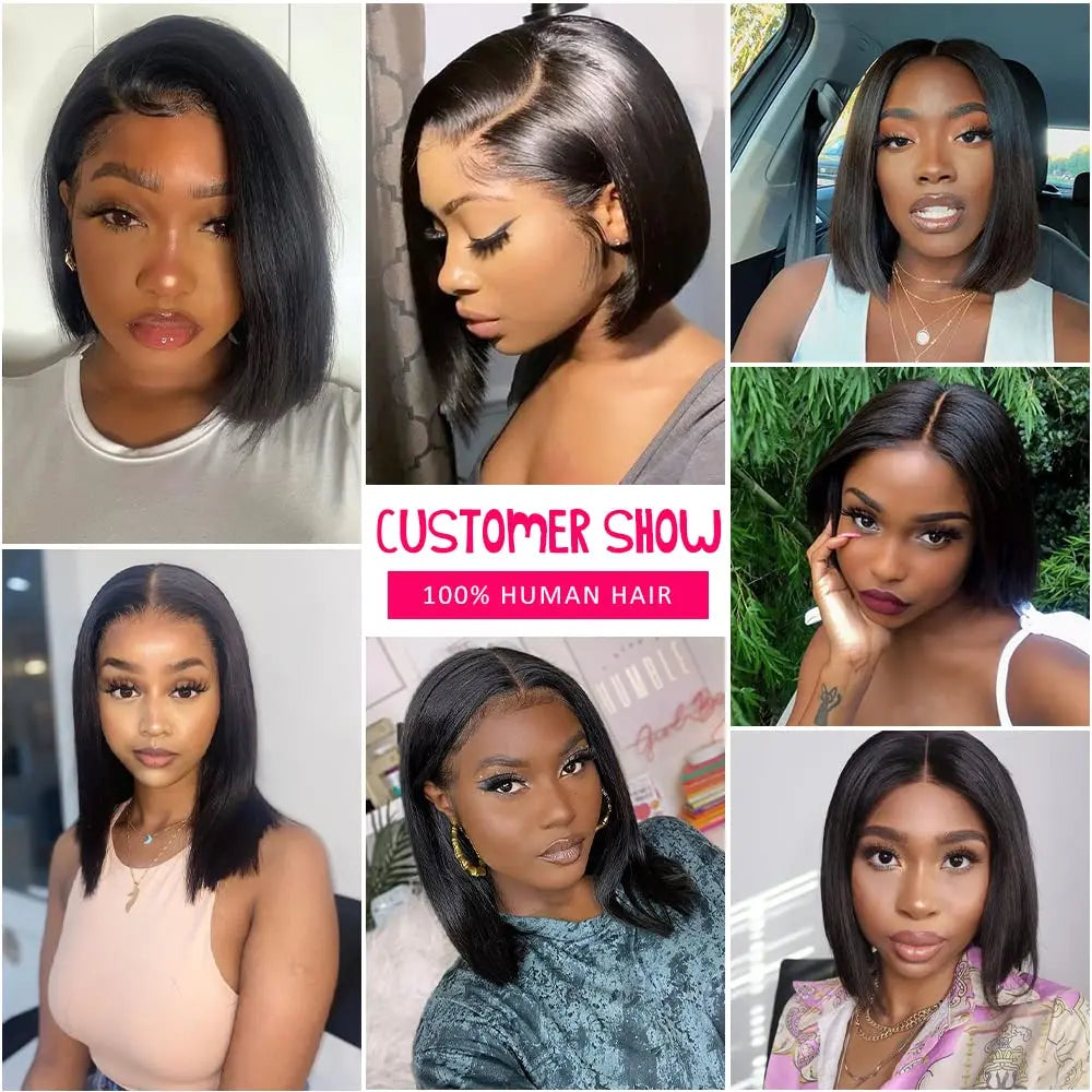 Short Straight Bob Human Hair Wigs for Black Women Human Hair 180 Density Glueless Wigs Human Hair Bob Frontal Wigs Human Hair