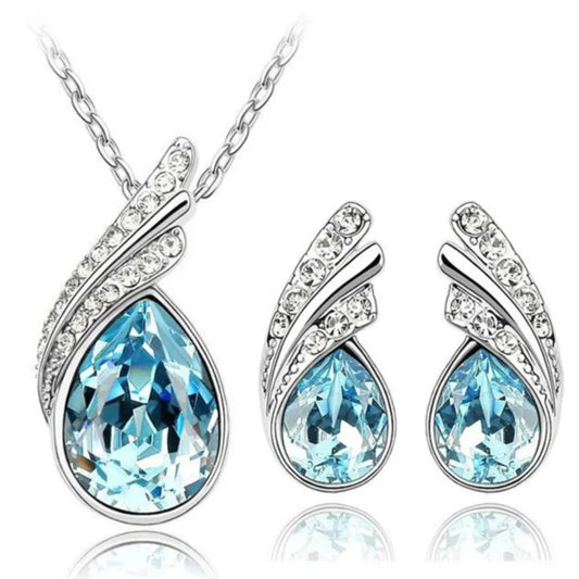 Leaf water feather wings Crystal Pendant Fashion Jewelry sets