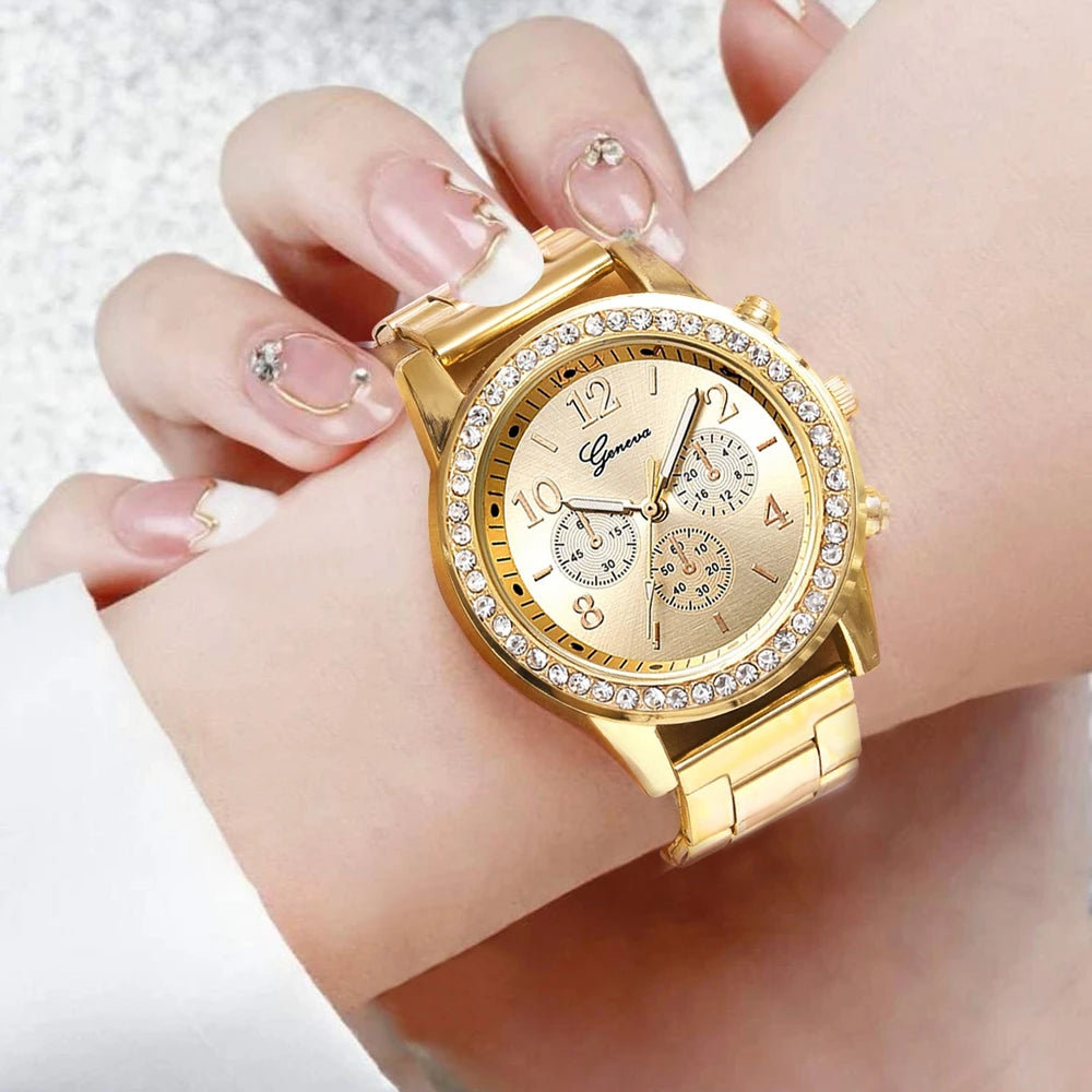 Luxury Watch Women Ring Necklace Earrings