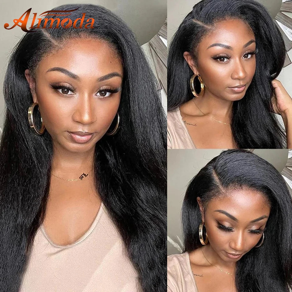 Kinky Straight 13x4 Lace Front Wigs Human Hair 13x6 HD Lace Frontal Wig 4C Edges Natural Hairline Glueless 5x5 Lace Closure Wigs