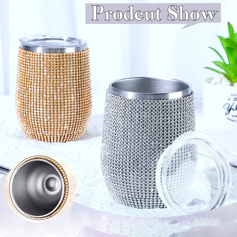 Stainless Steel Glitter Insulated Thermal Tumbler Egg Shape Cup Bling Wine Beer Coffee Mug Water Bottle Rhinestone Vacuum Flasks