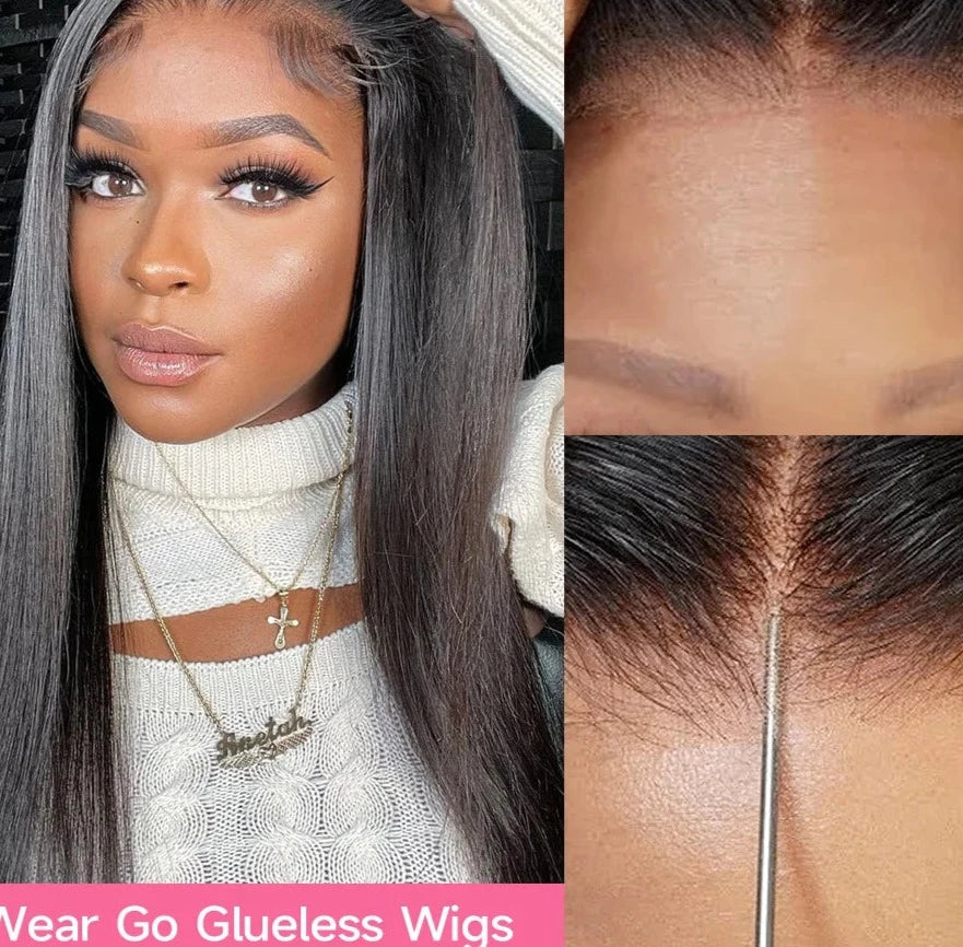 Straight Human Hair Wigs  Glueless Lace Closure Wig