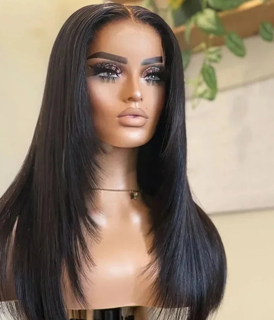 Layered Cut Straight Wig Lace Front Human Hair Wig for Women