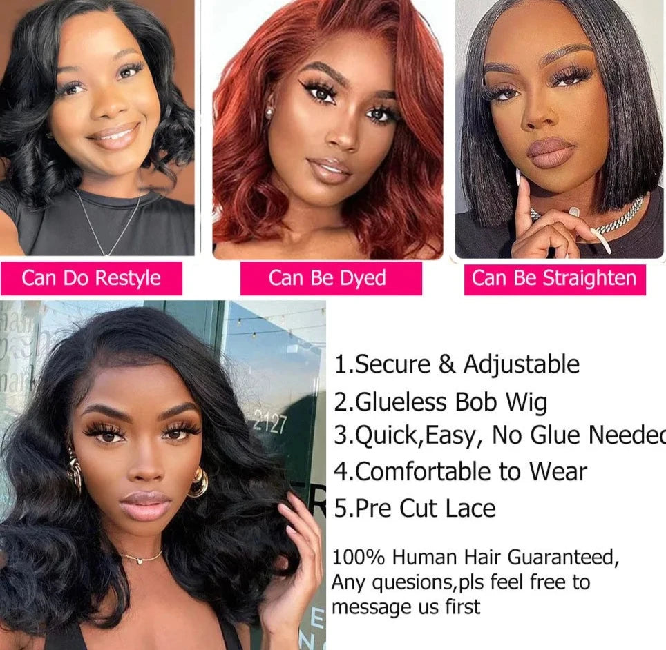 Wear And Go Glueless Bob Wigs For Women Ready To Go Human Hair