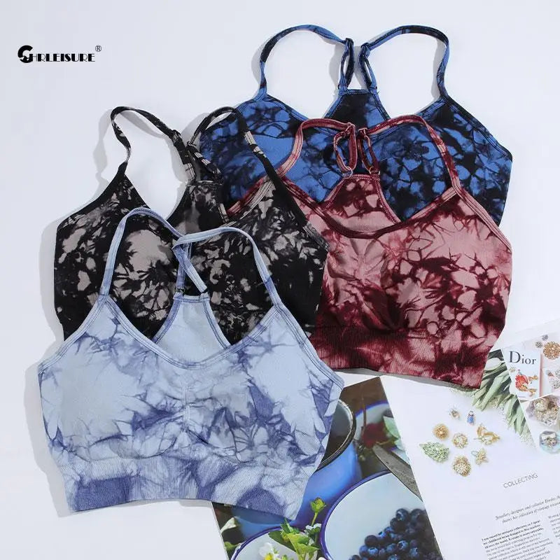 CHRLEISURE Tie Dye Sport Bra Women Fitness Underwear with