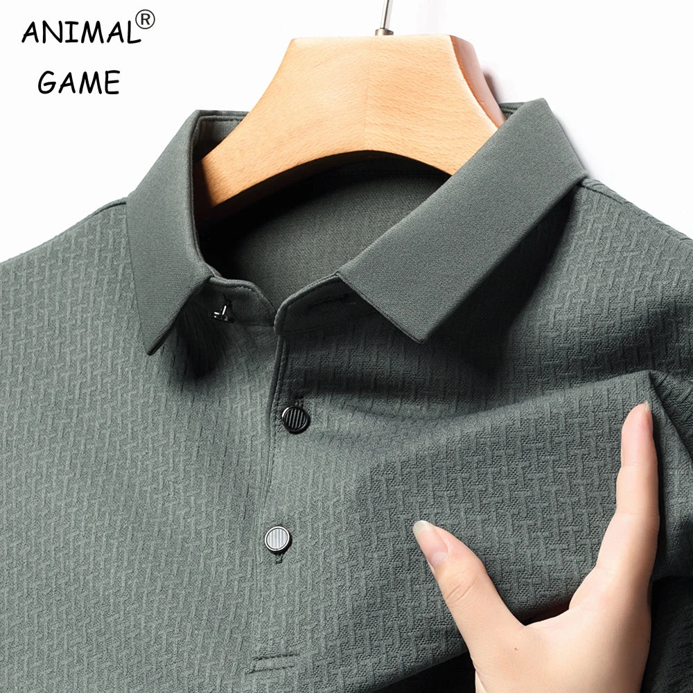 New Men's Lop-up Hollow Long-sleeved Polo Shirt Breathable