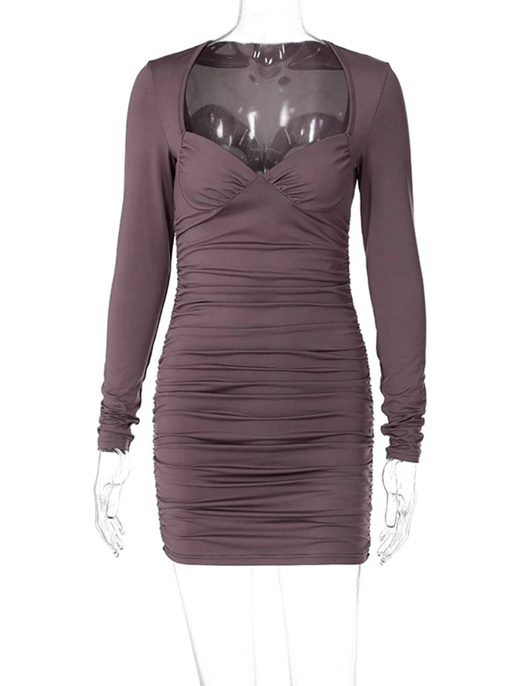 Hugcitar Long Sleeve Ruched Mini Dress