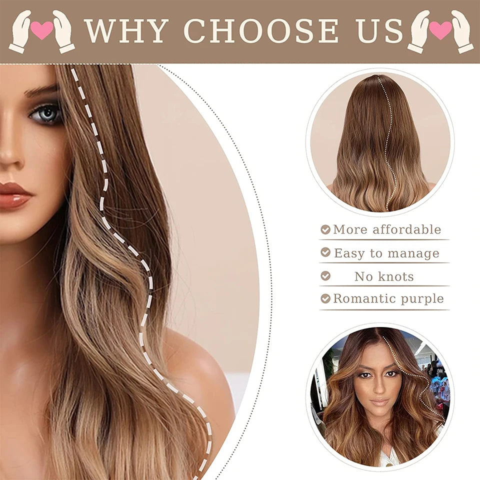 Long Brown Ombre Synthetic Wigs for Women Natural Hair Wavy Wigs Middle Part Female Wig Cosplay Heat Resistant Fiber Wigs