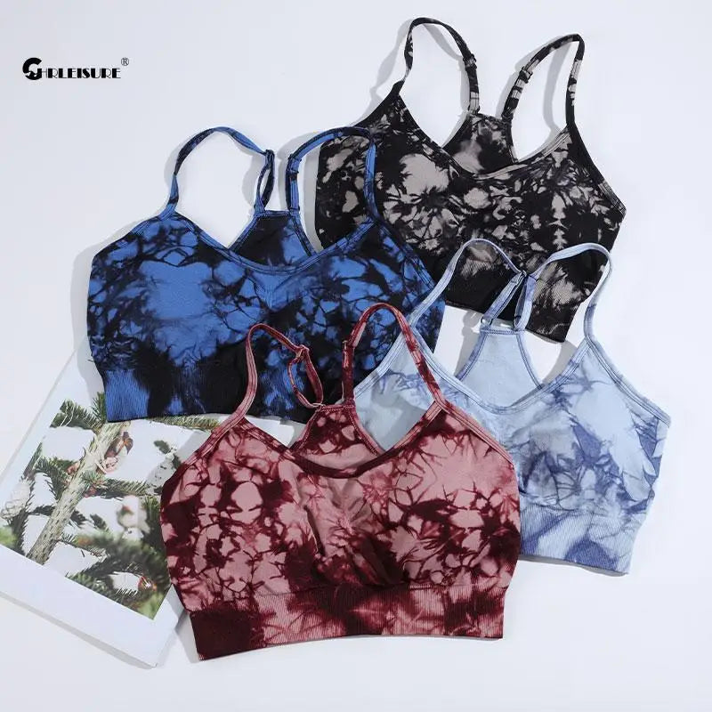 CHRLEISURE Tie Dye Sport Bra Women Fitness Underwear with