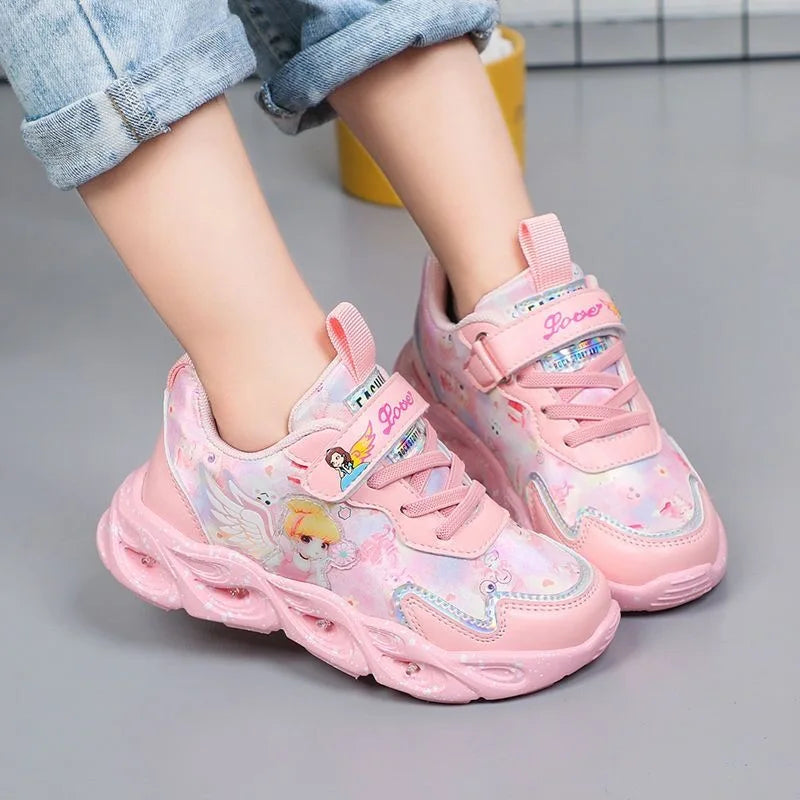 Girls Spring New Fashion Luminous LED Sneakers Toddler Casual Pink Sports