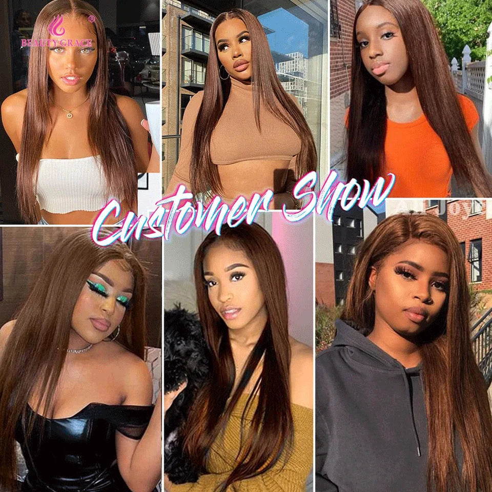 Dark Brown Straight 13X4 Lace Front Wig Chocolate Brown Bone Straight