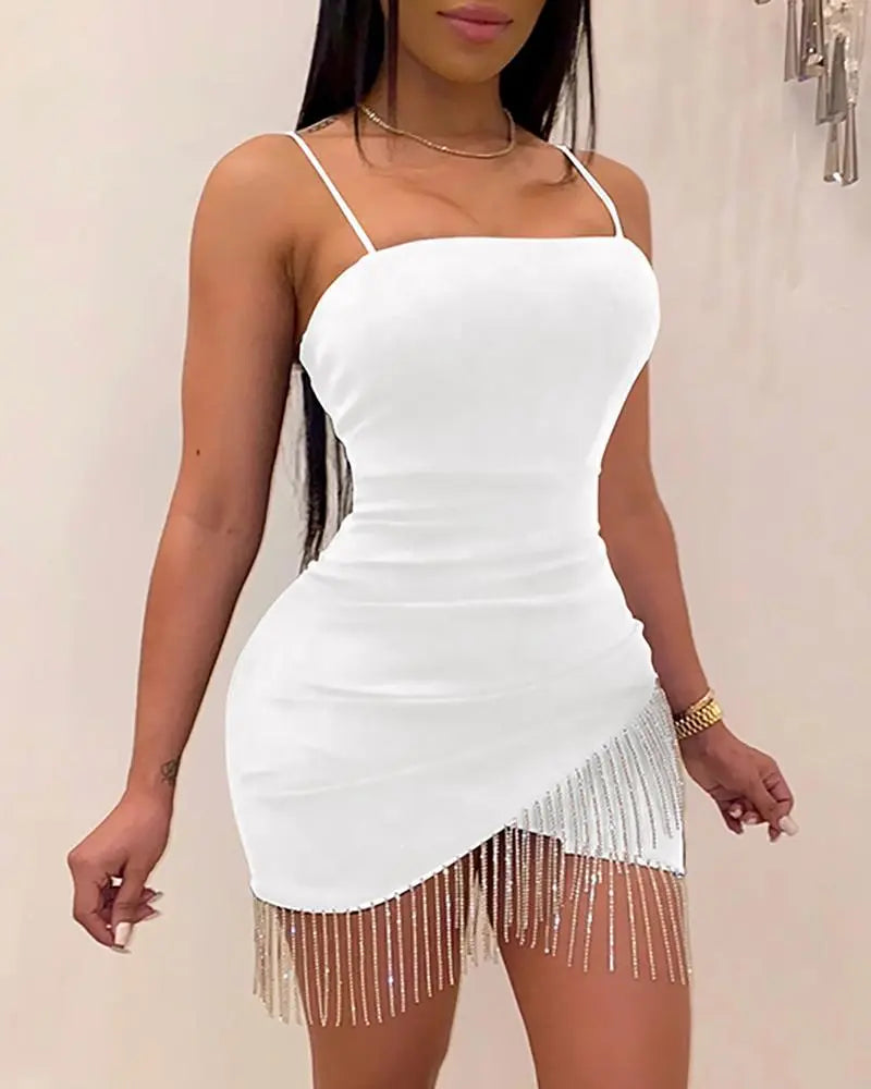 Woman Party Night Birthday Tassel Split Sleeveless Bodycon