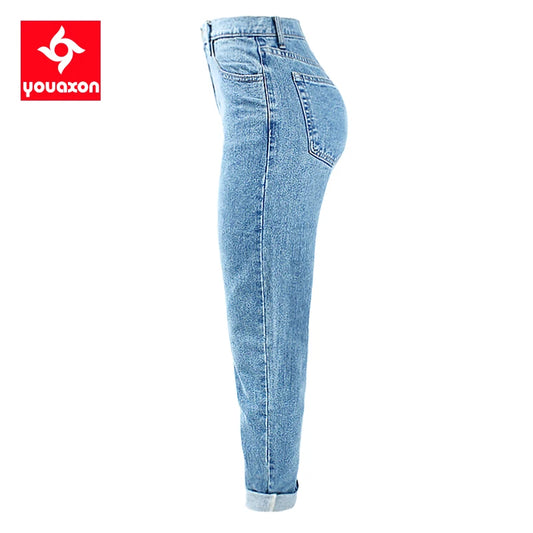 High Waist Mom Baggy Jeans Women`s Blue Denim Pant