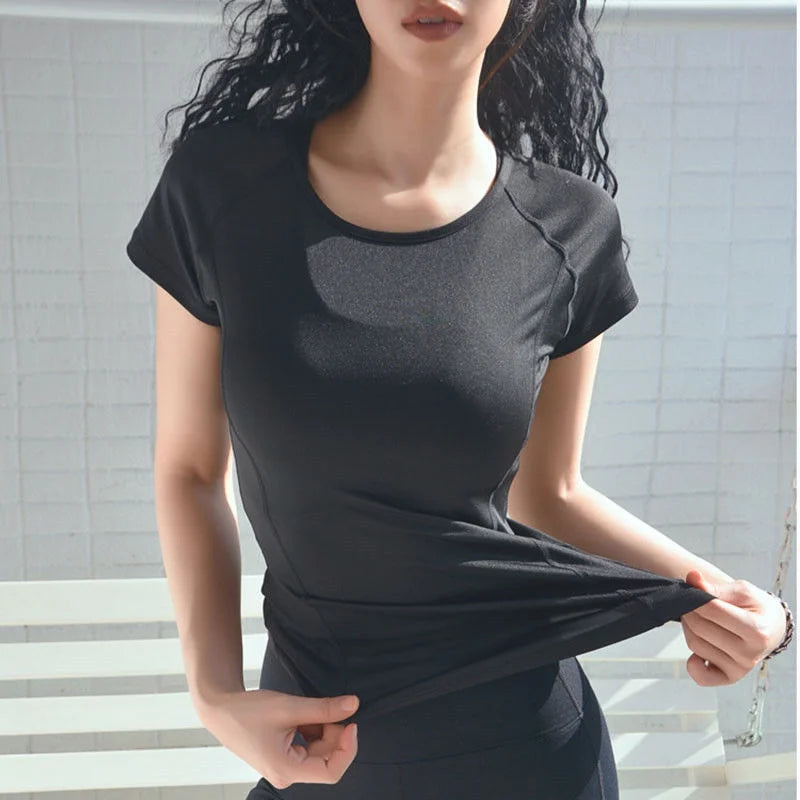 Ladies Sportswear Mesh Stitching Short-Sleeved Sports T-Shirt Women Yoga Tops Running Fitness Clothes Factory Ready Stock