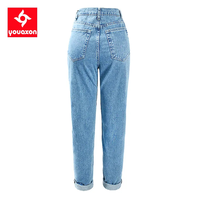 High Waist Mom Baggy Jeans Women`s Blue Denim Pant