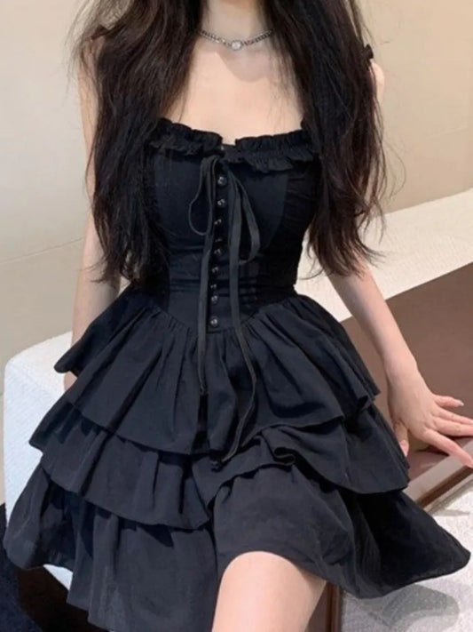 Goth Harajuku Sexy Slip Dress Ruffles Y2k