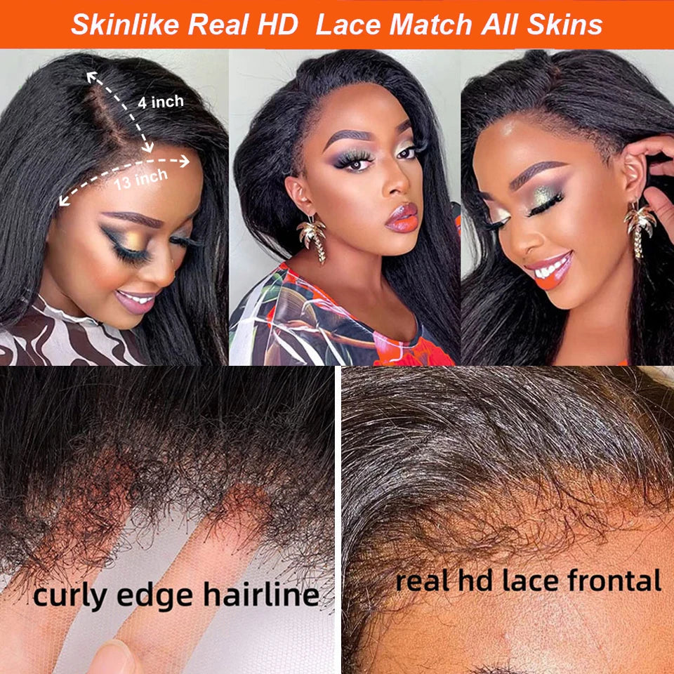 Kinky Straight 13x4 Lace Front Wigs Human Hair 13x6 HD Lace Frontal Wig 4C Edges Natural Hairline Glueless 5x5 Lace Closure Wigs