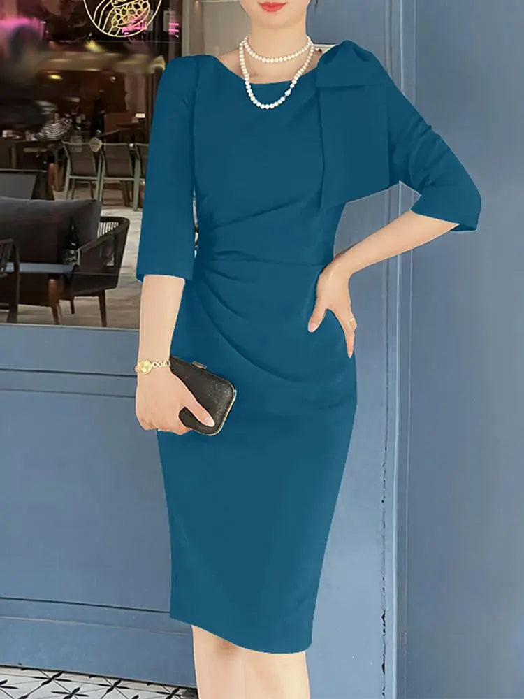 Elegant OL Dress 2023 Women 3/4 Sleeve