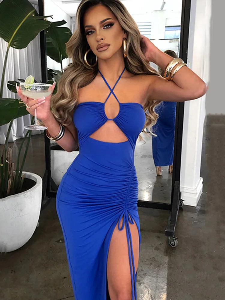 Sleeveless Sexy Female Midi Backless Dresses Slim Night Club