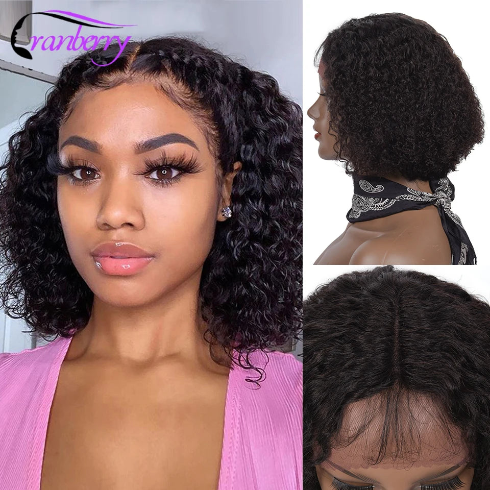 Cranberry Hair Brazilian Water Wave Short Curly Bob Wig 4×4 Lace Closure Wig 13x4 Lace Front Human Hair Wigs For Black Women