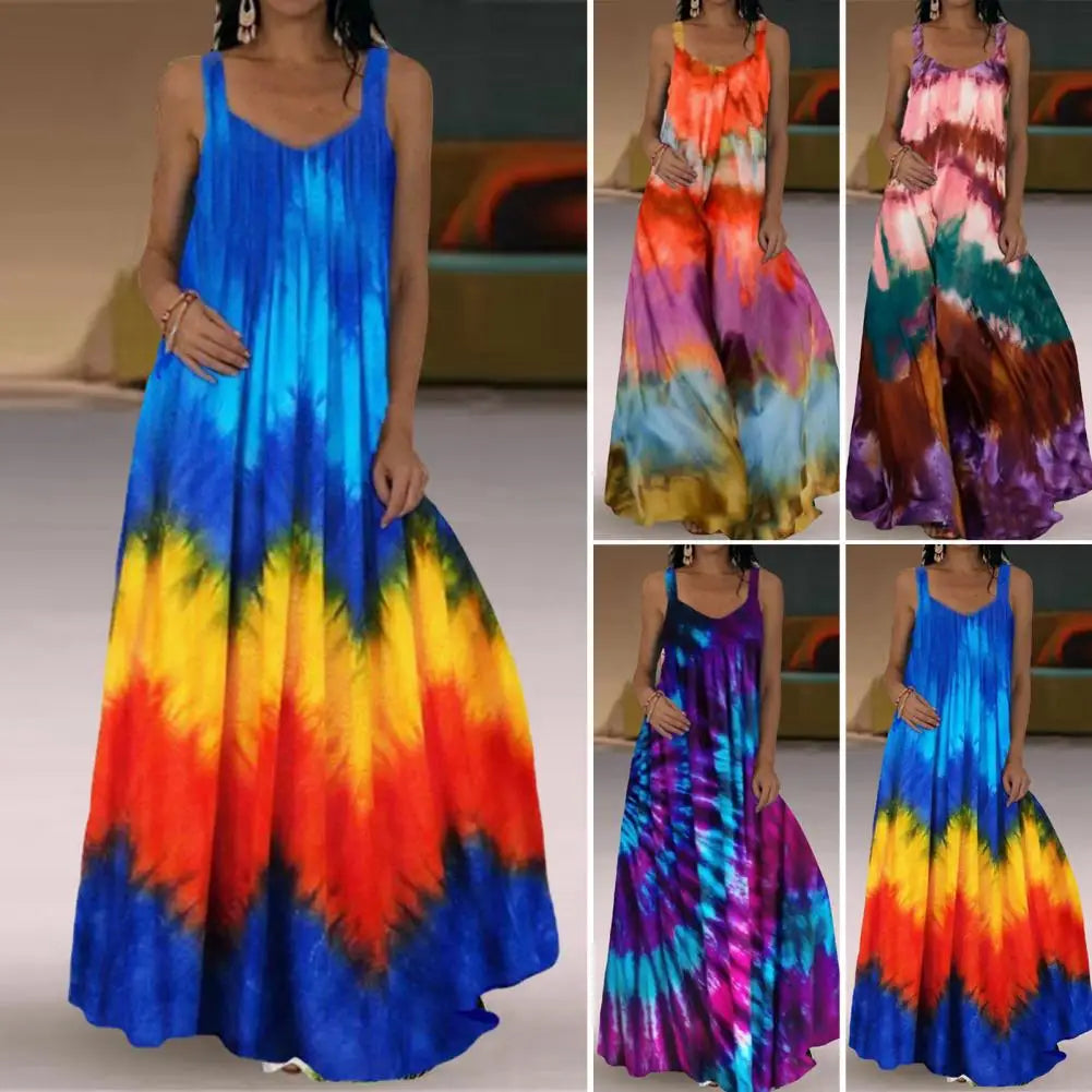 Plus Size Oversized Long Dress Women Tie-dye 3D print Maxi dress