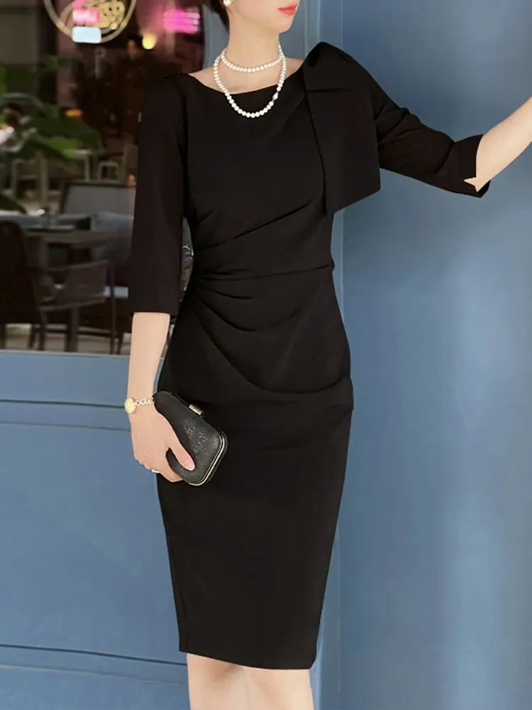 Elegant OL Dress 2023 Women 3/4 Sleeve