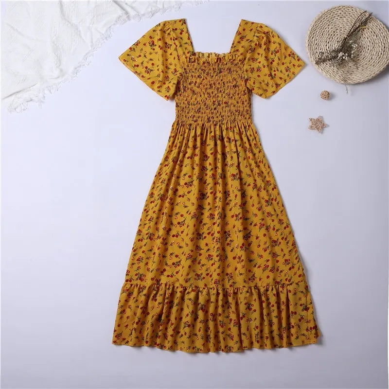 Spring Summer Chiffon Dress Women Midi DressesFemale Short Sleeve