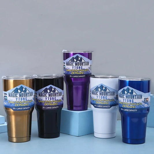 Magic Mountain Cup Thermal Car Mug Freeze Thermos Vacuum Flasks Stainless Steel Water Bottle with Straw Keep Cold Tumbler 30oz