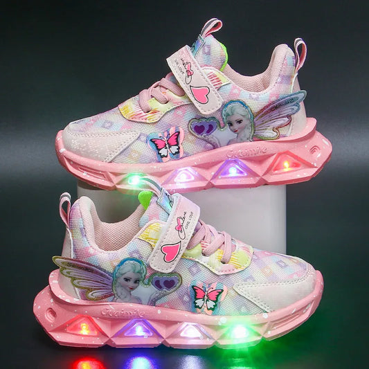 Children's Sports Shoes Led Lights Sneaker Cartoon Frozen Princess