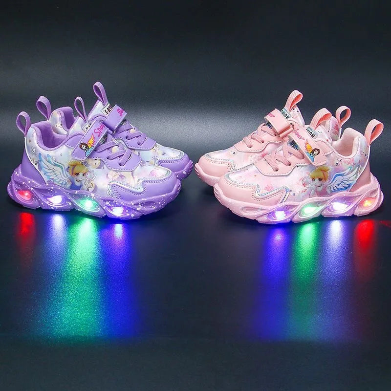 Girls Spring New Fashion Luminous LED Sneakers Toddler Casual Pink Sports