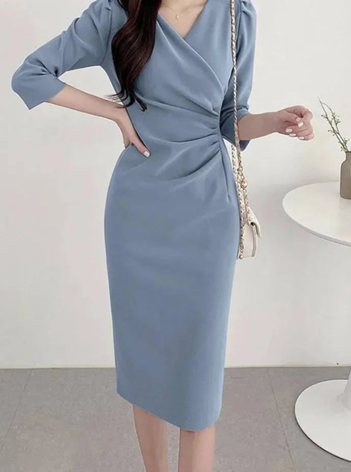 Summer Fashion Womens Dress Sexy Solid Color Knee Length