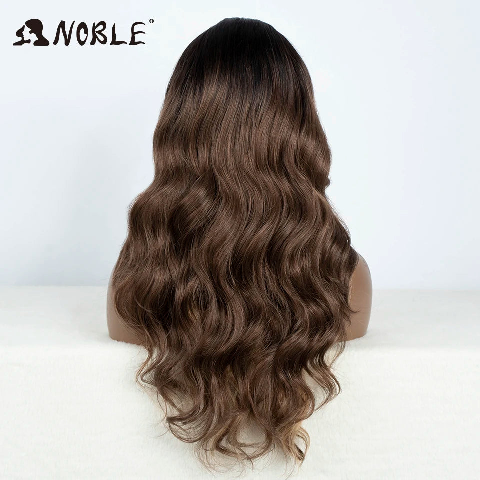 Noble Lace Front Wig Synthetic 28“ Highlight Honey Brown Body Wave