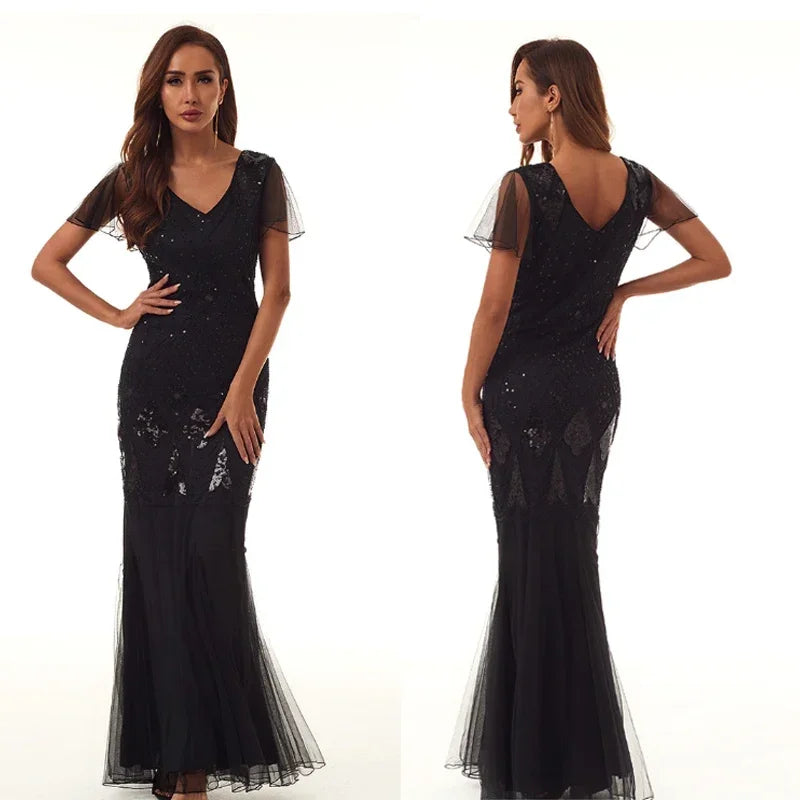 Long Sequin Dress Banquet Party Evening Dress Ladies