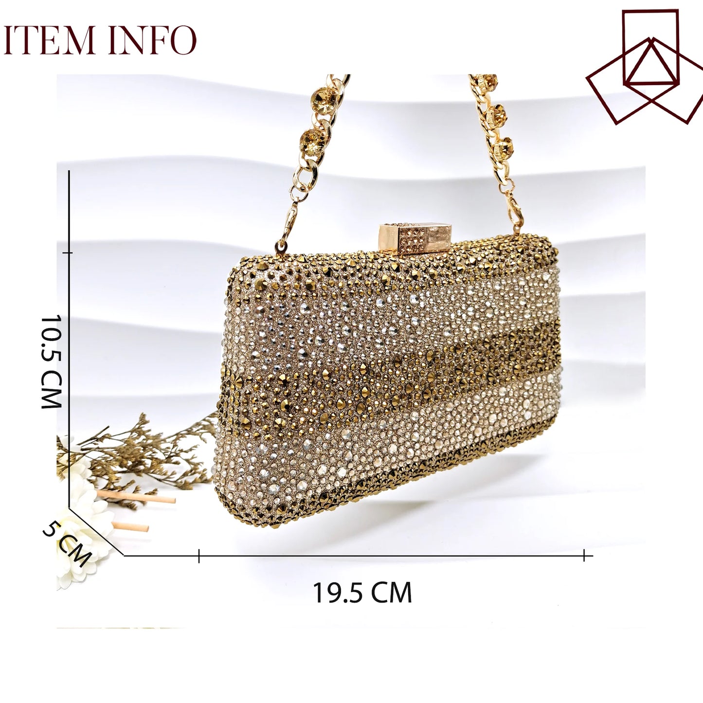 Gold Color Elegant Women Heels Shoes and Bag Set Hollow Rhinestones