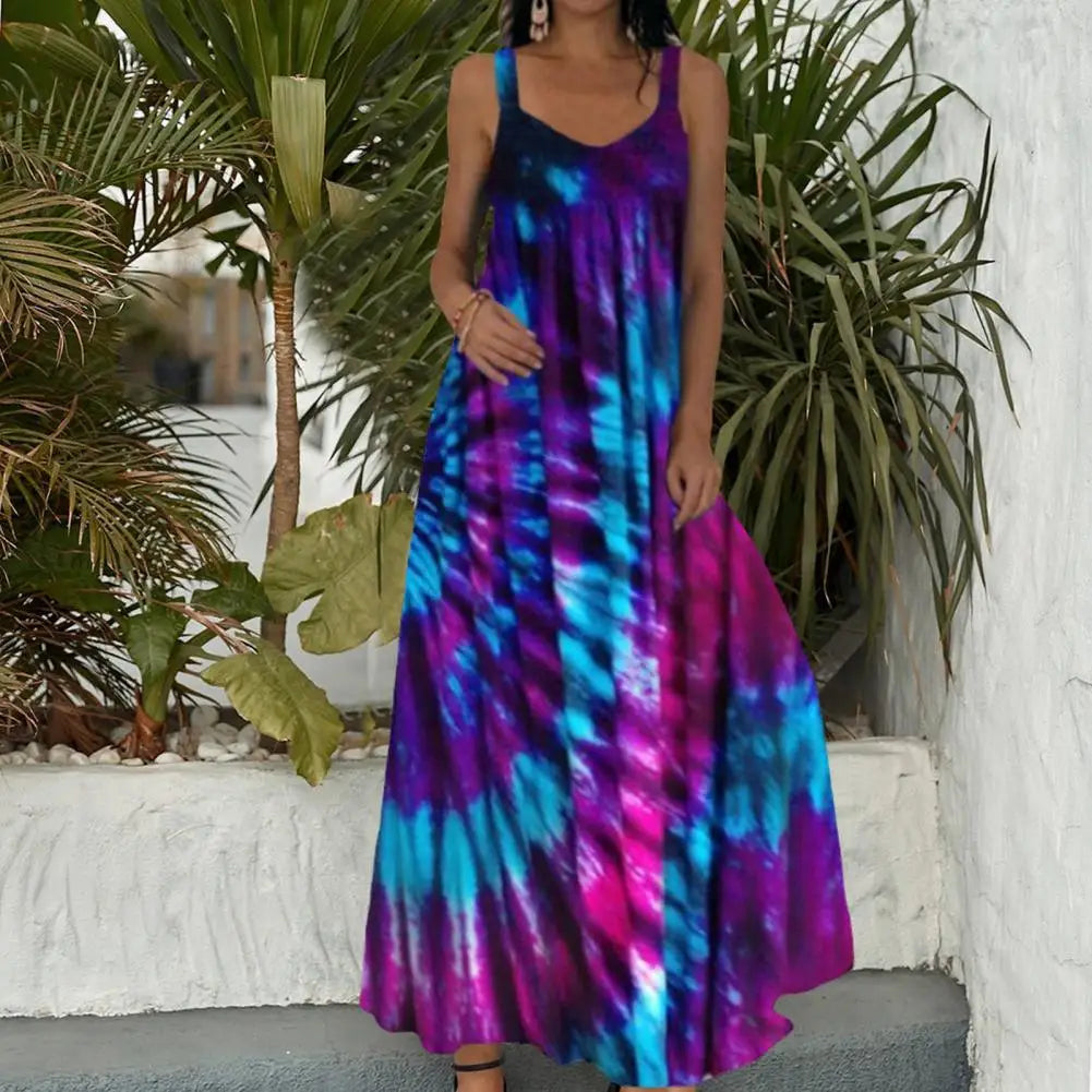 Plus Size Oversized Long Dress Women Tie-dye 3D print Maxi dress