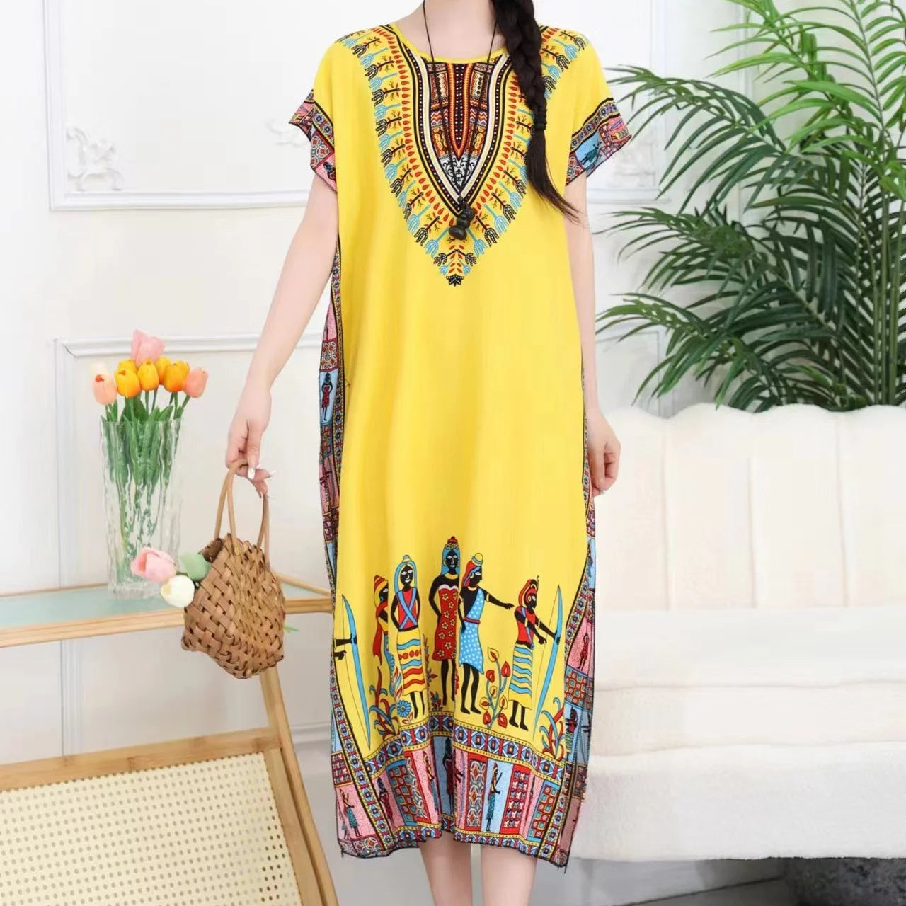 Casual Elegant Retro Bohemian National Style V-neck Elastic