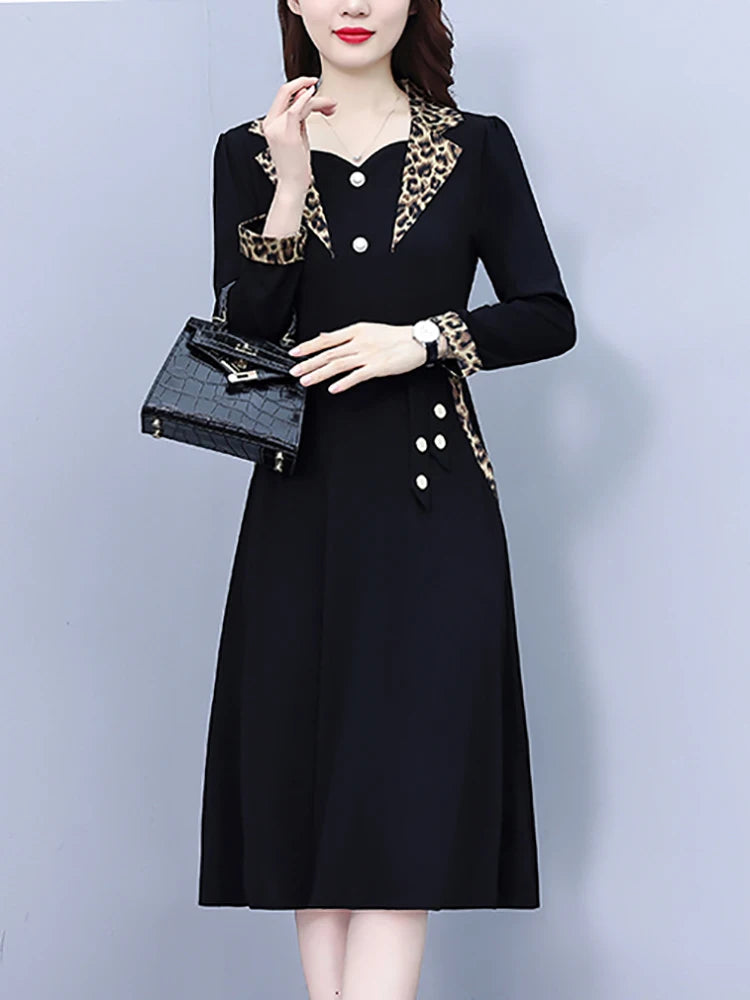 Black Elegant Casual Suit Collar Dress