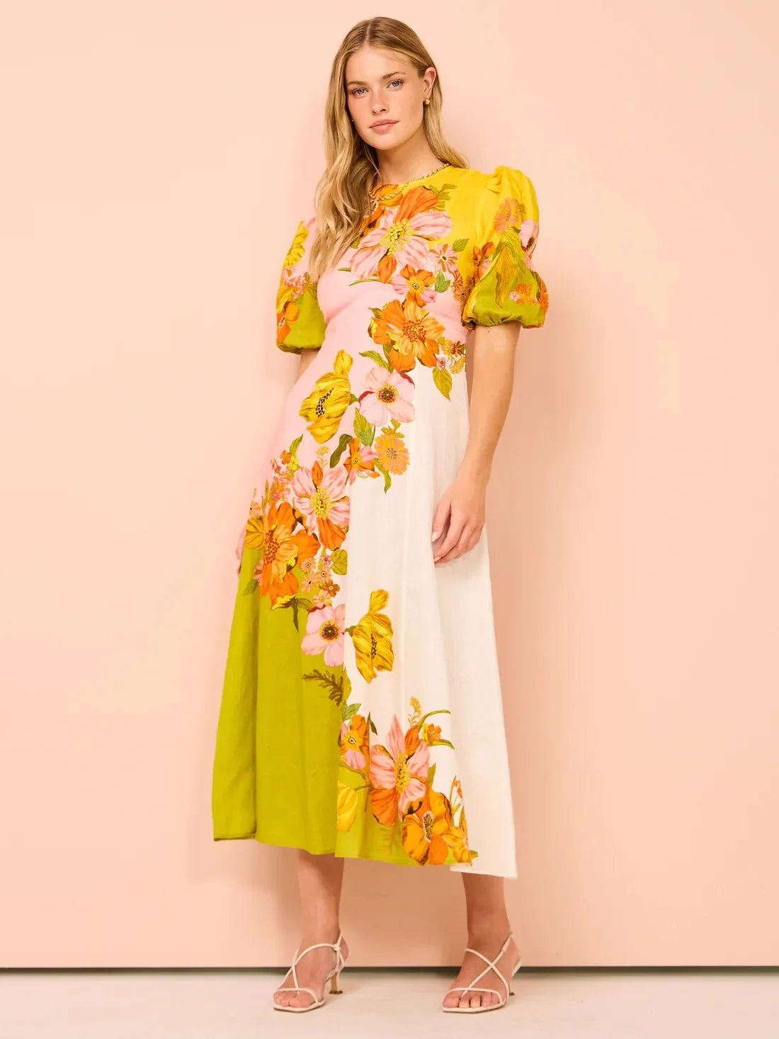 Vintage Fashion Maxi Dress Women Birds Print Slim Short Sleeve