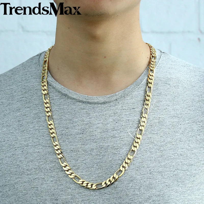 Punk Men's Necklace Gold Color Figaro Link Chain for Men Women