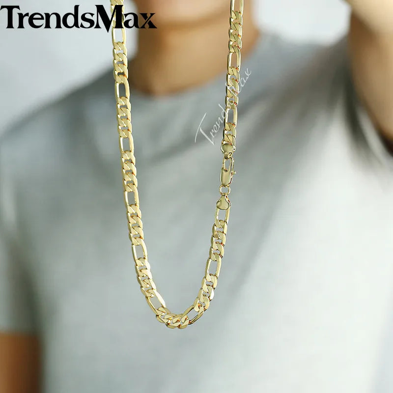 Punk Men's Necklace Gold Color Figaro Link Chain for Men Women