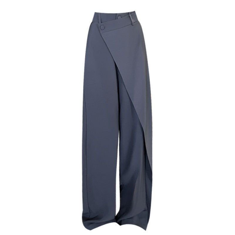 Fashion Irregular Stitching Straight-leg Trousers Women's Fried Street Pleated Suit Pants