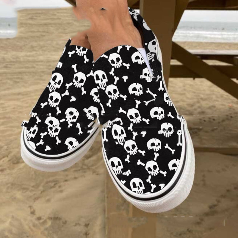 Halloween Pumpkin Skull Casual Printed Canvas Flat Shoes