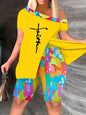 Sexy Off-the-shoulder Fashion Casual Printing Fifth Pants Suit