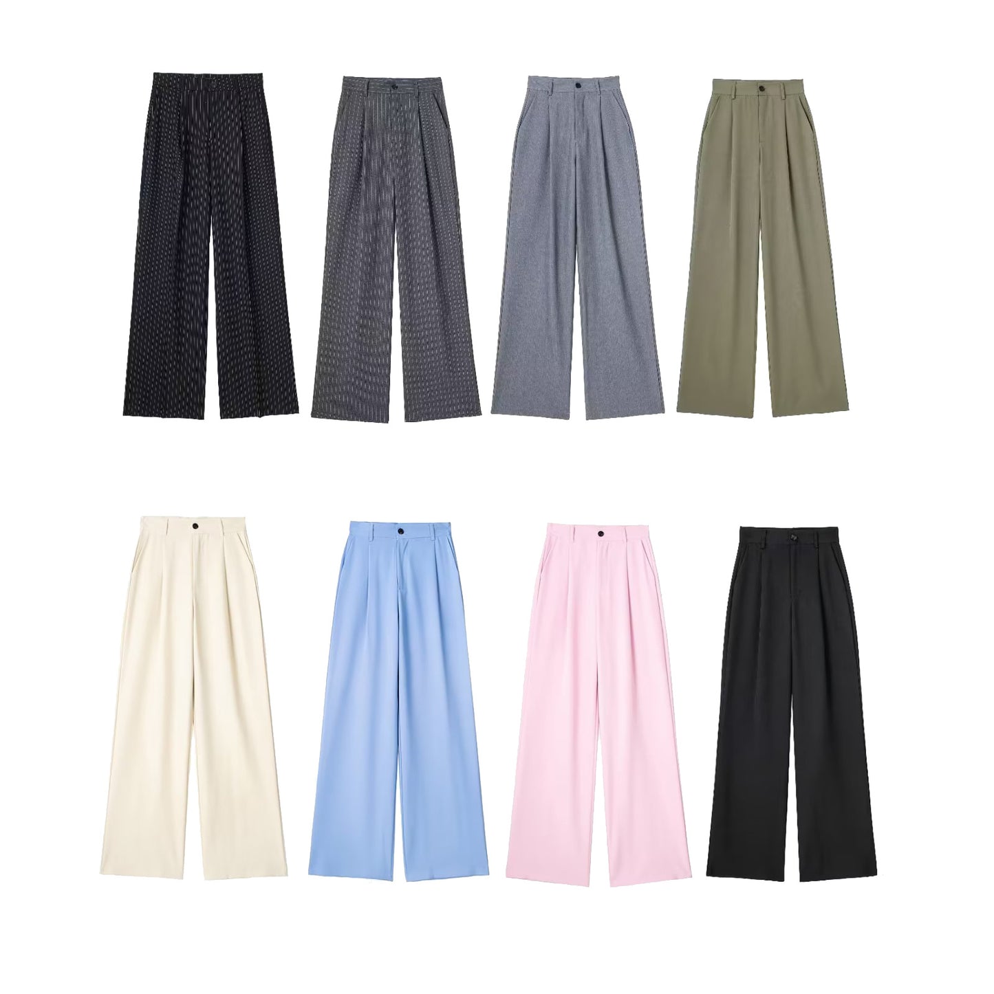 Women's French-style Pleated High-waist Wide-leg Trousers