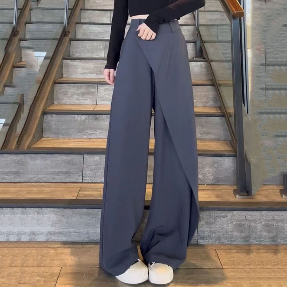 Fashion Irregular Stitching Straight-leg Trousers Women's Fried Street Pleated Suit Pants