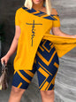 Sexy Off-the-shoulder Fashion Casual Printing Fifth Pants Suit